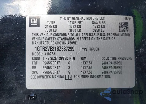 2011 GMC Sierra 1500 Sle z USA, uszkodzony, nr VIN 1GTR2VE31BZ387299